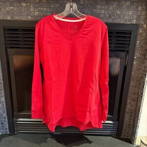 Bright Red Isaac Mizrahi New Long Sleeve Tee with beautiful hemline, Size M